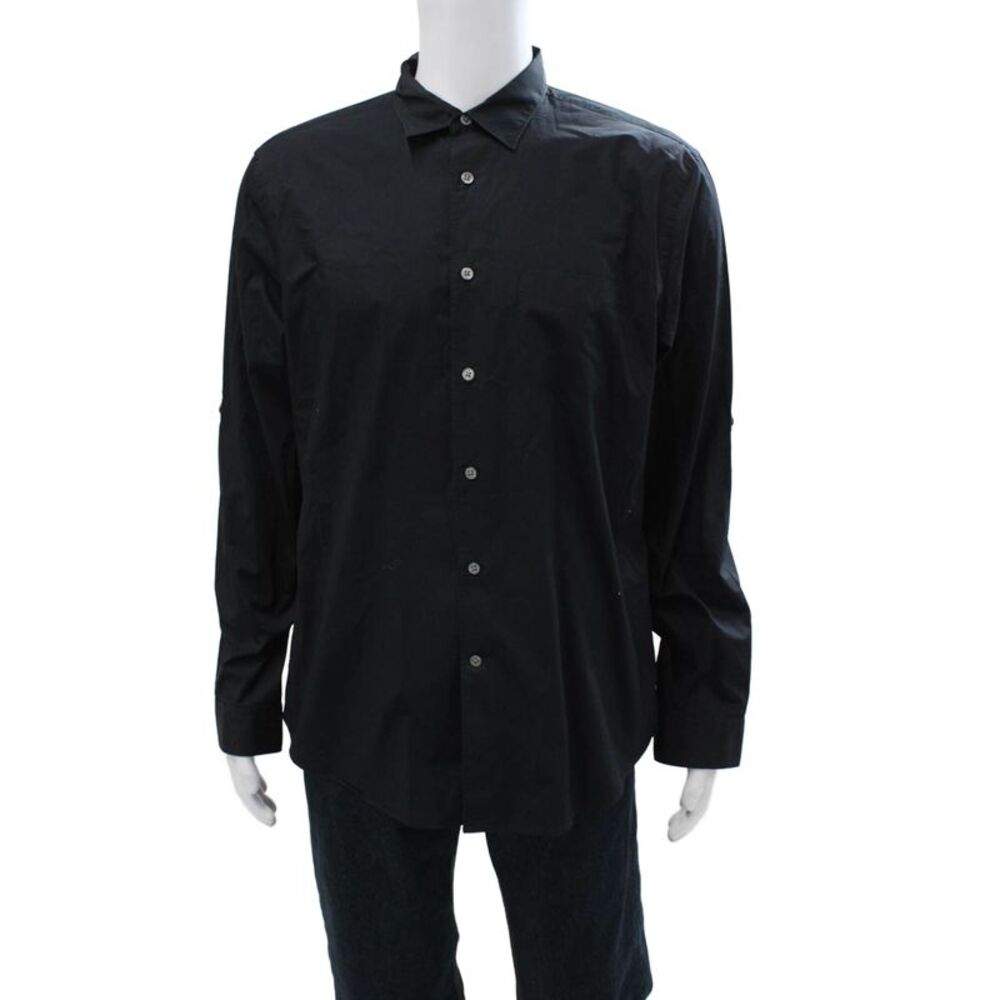 John Varvatos Mens Black Long Sleeve Button Up Point Collar Cotton Shirt Size L
